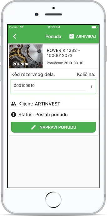 Pristigli zahtev preko kojeg administrator pravi ponudu