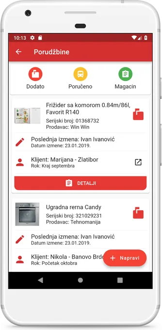 Lista aktivnih porudžbina u aplikaciji Xylon na mobilnom telefonu